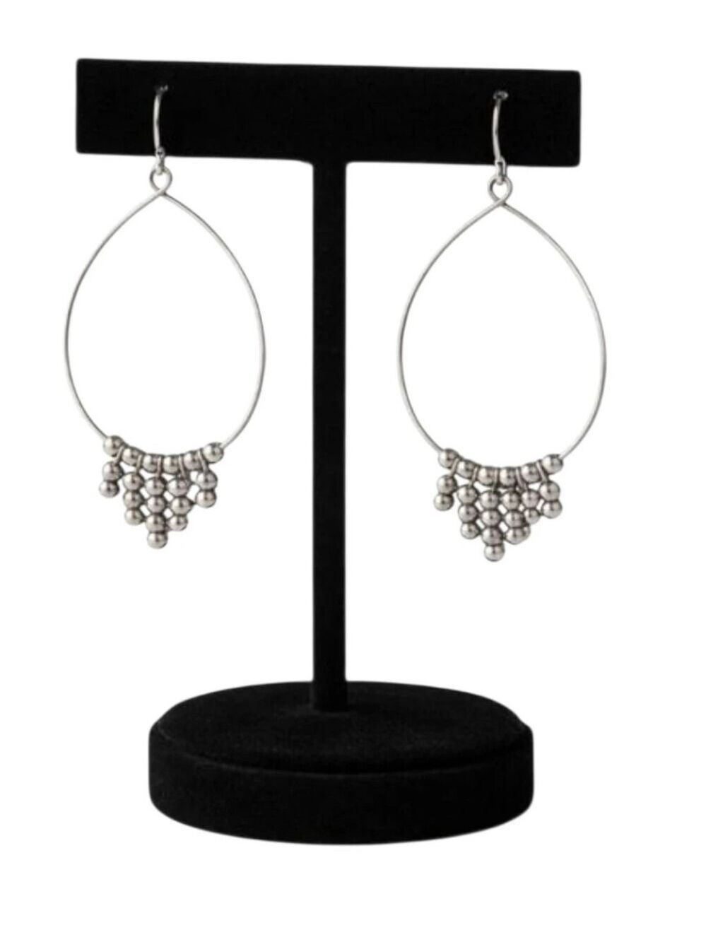 Chico’s Silver Oval Wire Hoop Beaded Earrings